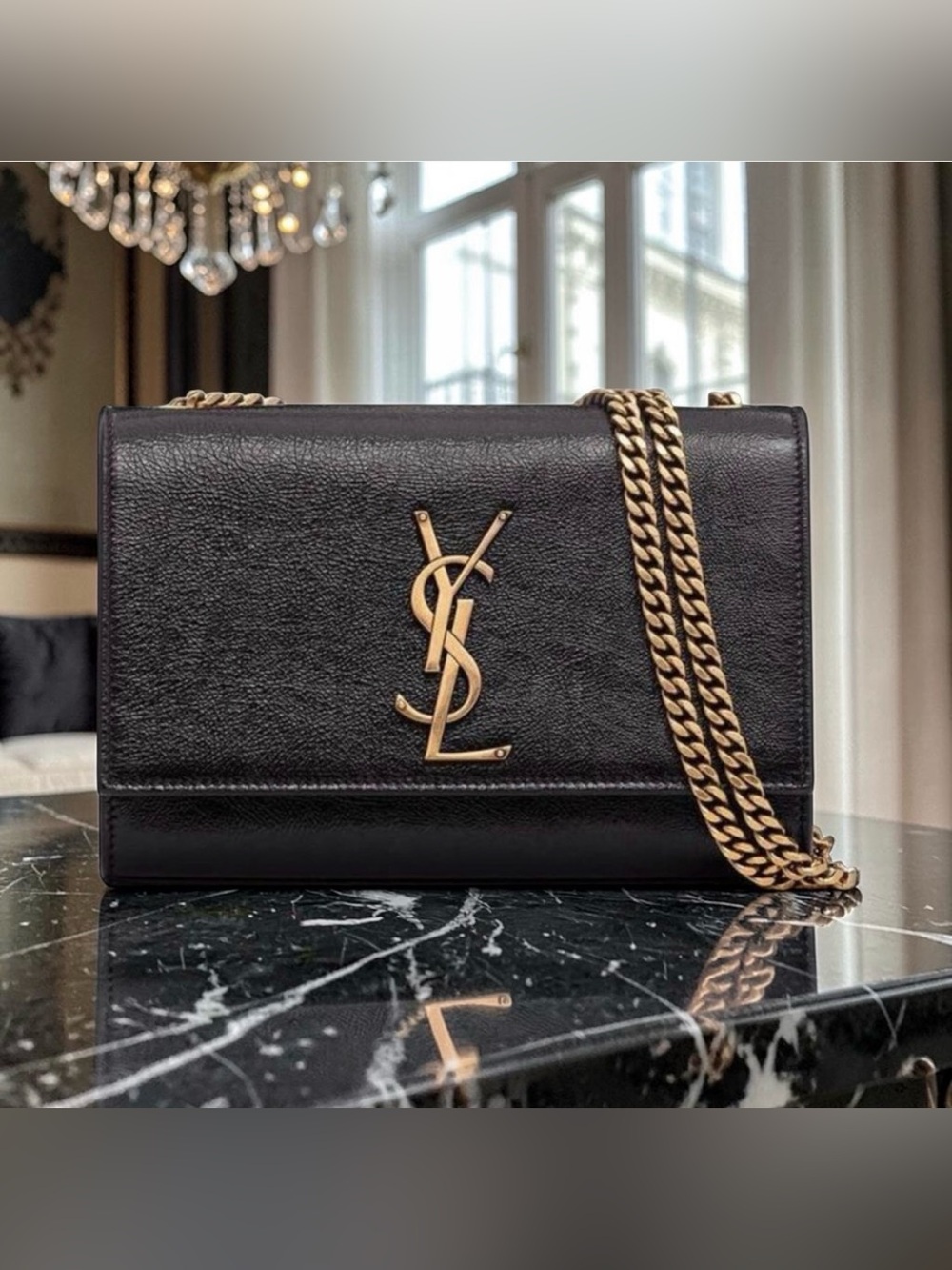 Saint Laurent Kate YSL Medium Leather Crossbody Bag in Black